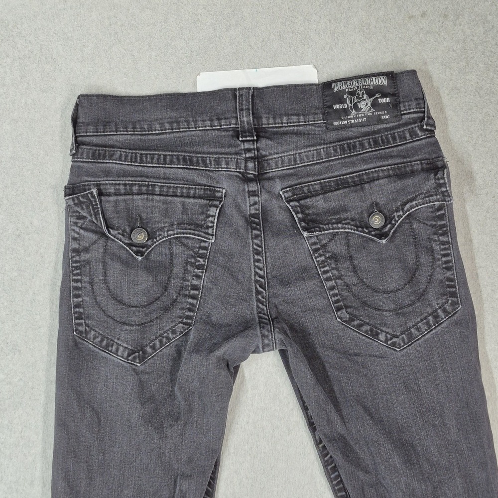 True Religion Men Jeans 34 Black Denim Straight Flap SN 32" Inseam